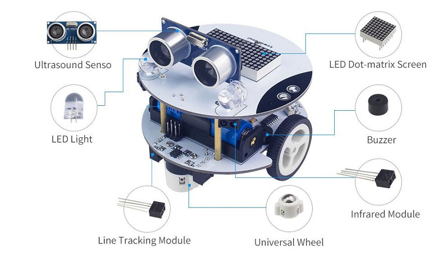 Qbot Programmable Smart Robot Car Kit & Ultrasonic Light Sensor for Android APP 