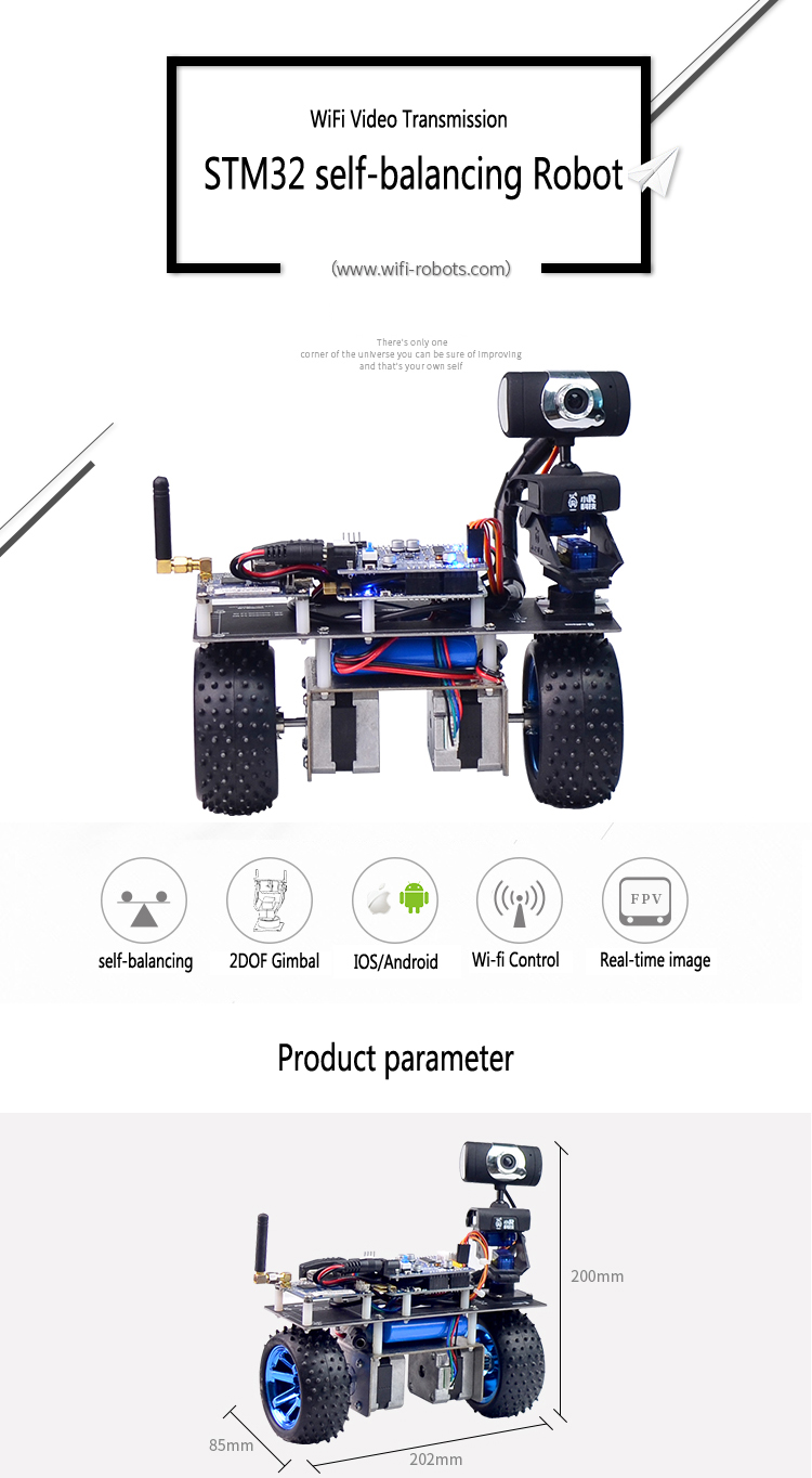 Assembled 2-DOF PTZ STM32 Self Balancing Robot Car for Android iOS Ultrasonic xs 