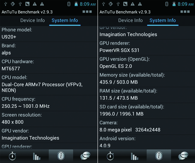 U920+ Smart Phone Android 4.0 MTK6577 Dual Core 3G GPS 5.0 Inch 8.0MP Camera- Black