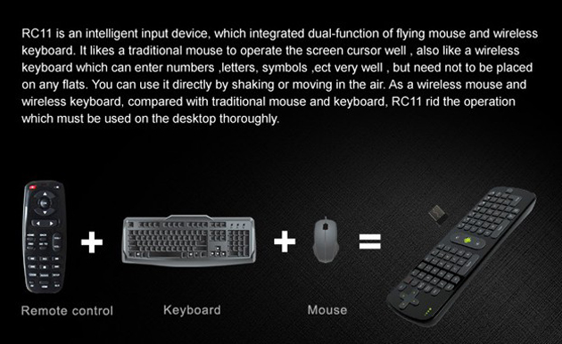 RC11 Air Mouse Presenter 2.4GHz + QWERTY Keyboard with Gyroscope for PC Android TV Box HTPC- Black