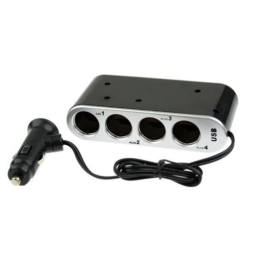WF-0307 In-Car USB Four Sockets Charger with Switches Black