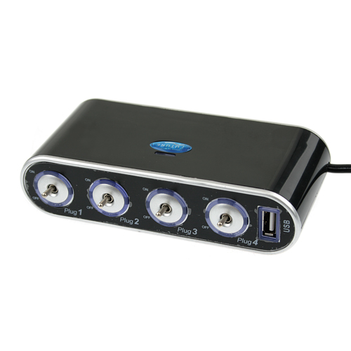 WF-0307 In-Car USB Four Sockets Charger with Switches Black