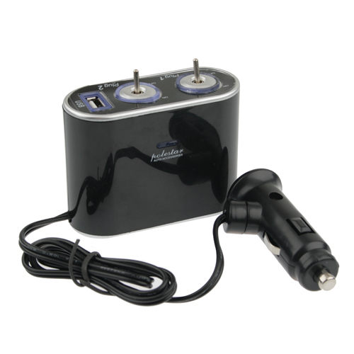 WF-0305  In-Car USB Twin Sockets Charger with Switches  Black