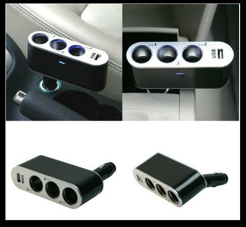 WF-0306 In-Car 1 to 3 In- Car USB Triple Socket Charger with Switches  Black