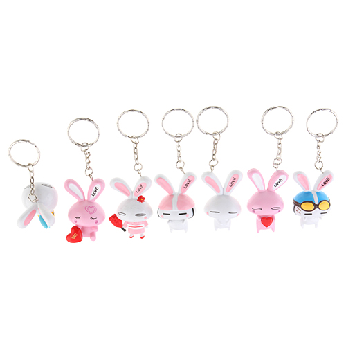 7pcs Lovely 2 inch Love Rabbit Plastic Keychain