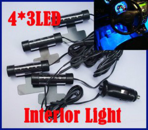 TY-780 360° Rotation 4 x 3 LEDs Car Interior Blue Neon Lights