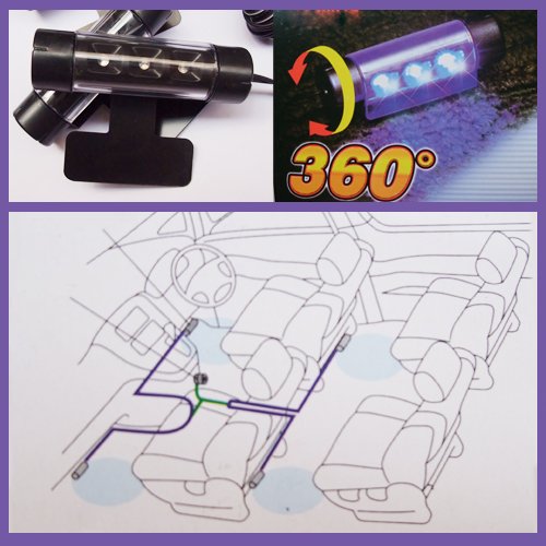 TY-780 360° Rotation 4 x 3 LEDs Car Interior Blue Neon Lights