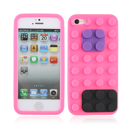 Brick Block Silicone Rubber Skin Soft Back Case Cover for iPhone 5