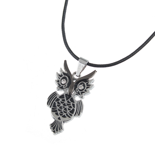 Owl Pendant Rhinestone Decor Necklace