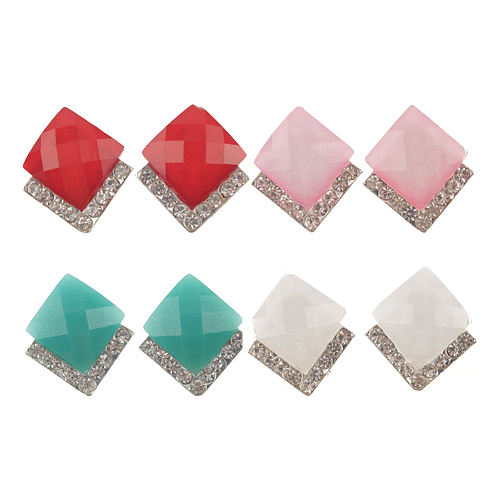 Rhombus Style Rhinestone Decor Earring Jewelry