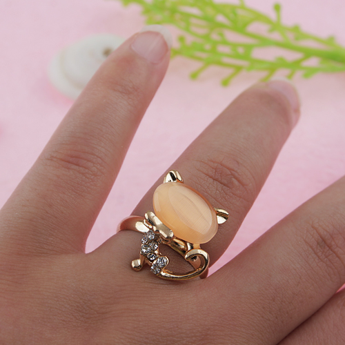 Cute Cat Style Rhinestone Decor Ring Jewelry