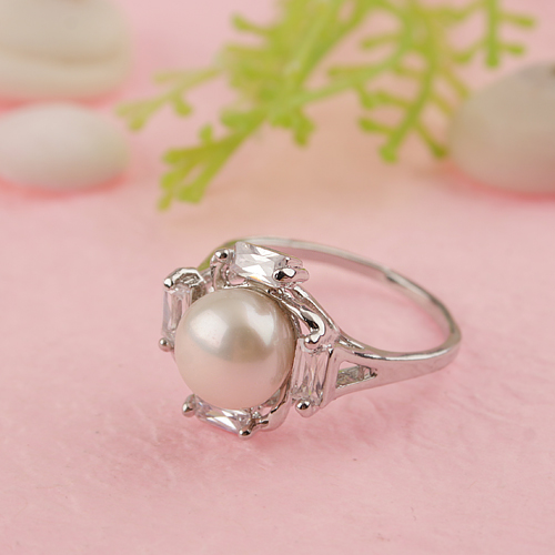 Elegant Pearl Rhinestone Decor Ring Jewelry