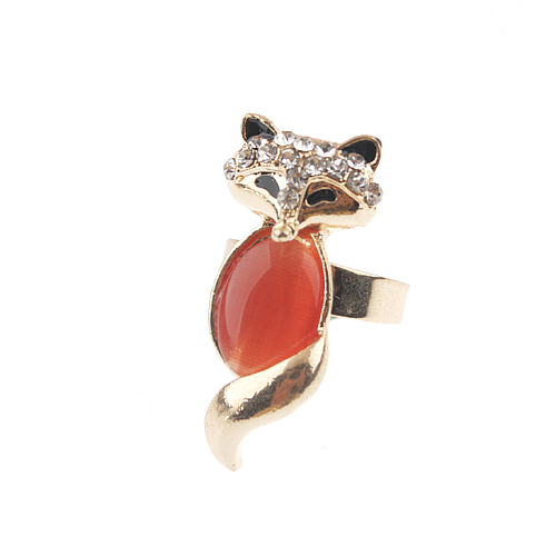 Adjustable Fox Style Rhinestone Decor Ring Jewelry