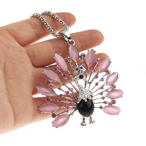 Fashion Peacock Pendant Rhinestone Decor Necklace Jewelry