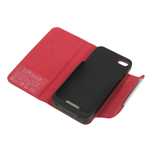 Good Quality 2450mAh External Battery Flip Leather Charger Power Case for iPhone 4/4S  2 Colors