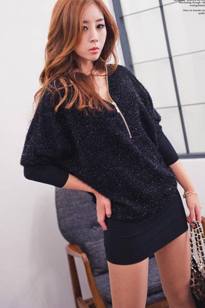 Fashion Long Sleeve V Neck Slim Batwing Dress