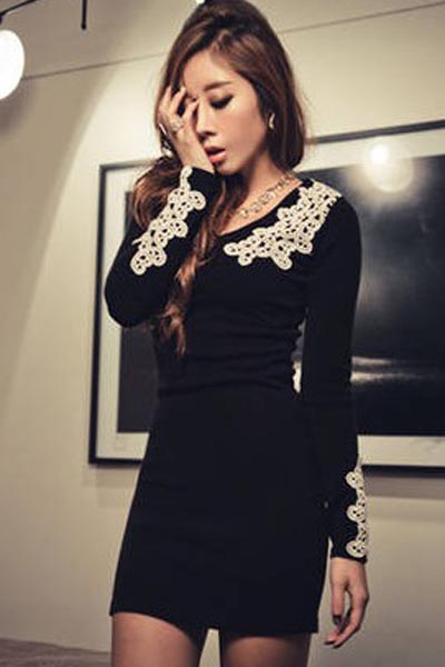 Fashion Long Sleeve V Neck Slim Dress