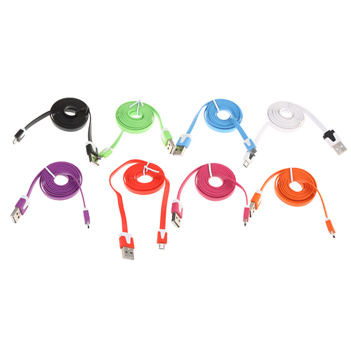 Flat 3FT Flat USB 2.0 Charger Charging To Micro 5 Pin Data Cable For MP3 Cell Phone 8 Colors