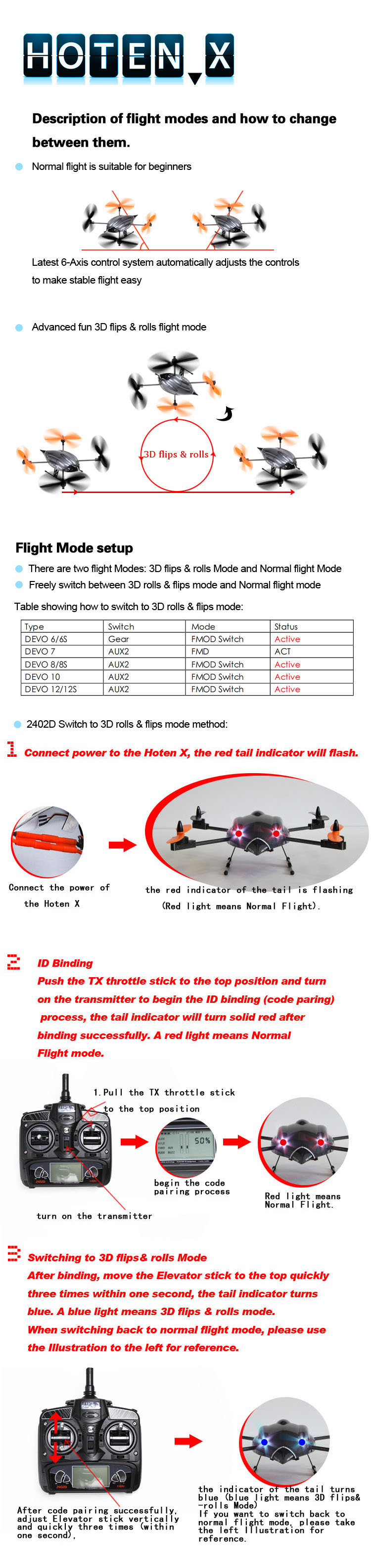 Walkera Hoten-X With DEVO F7 FPV Transmitter 6-Axis gyro 3D Quadcopter UFO RTF 2.4GHz