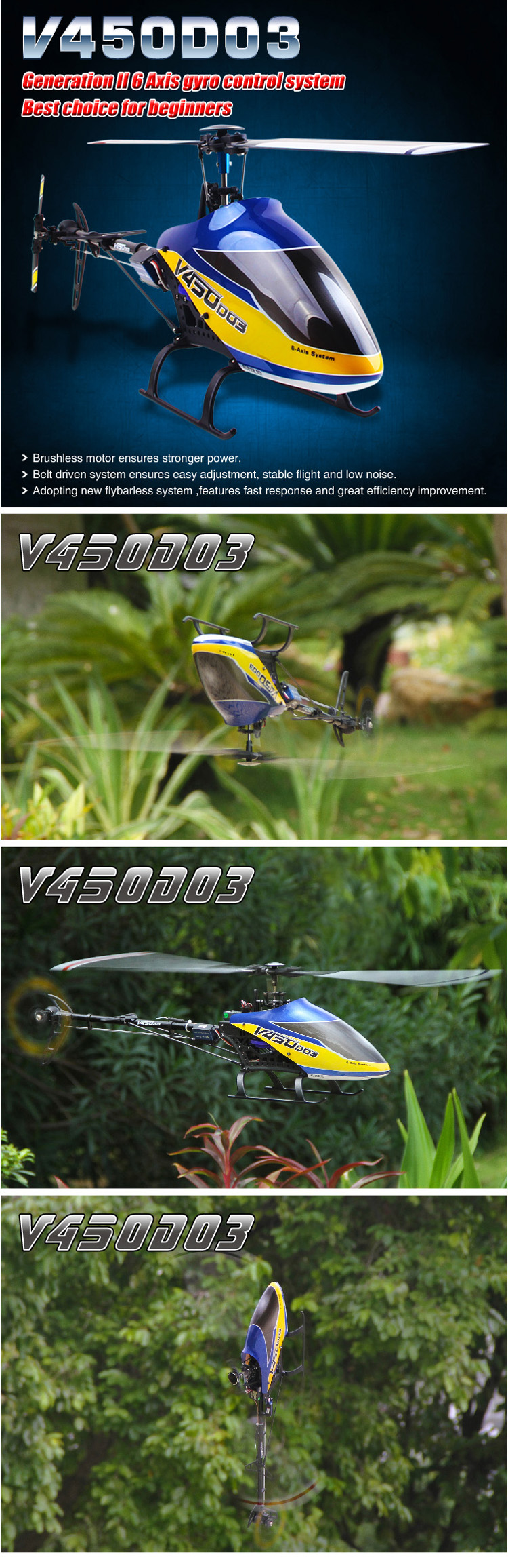 Walkera V450D03 BNF without Transmitter 6CH 3D 6-axis-Gyro Flybarless Helicopter