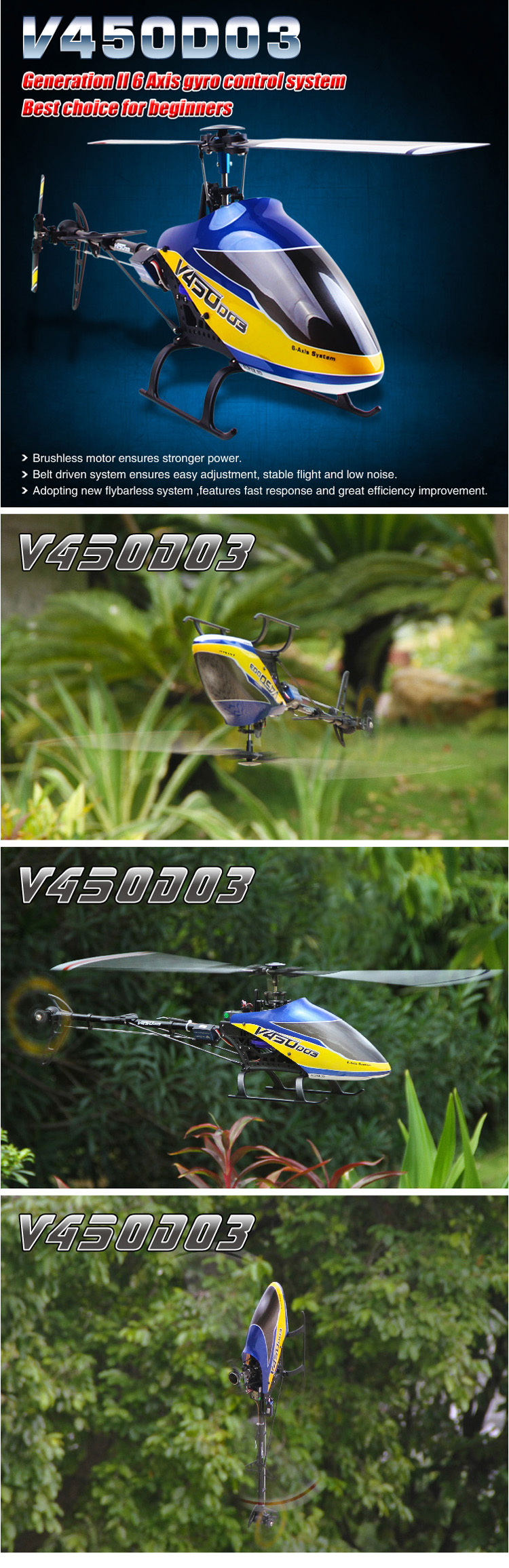 Walkera V450D03 with DEVO 10 Transmitter 6CH 3D 6-axis-Gyro Flybarless Helicopter RTF 2.4Ghz