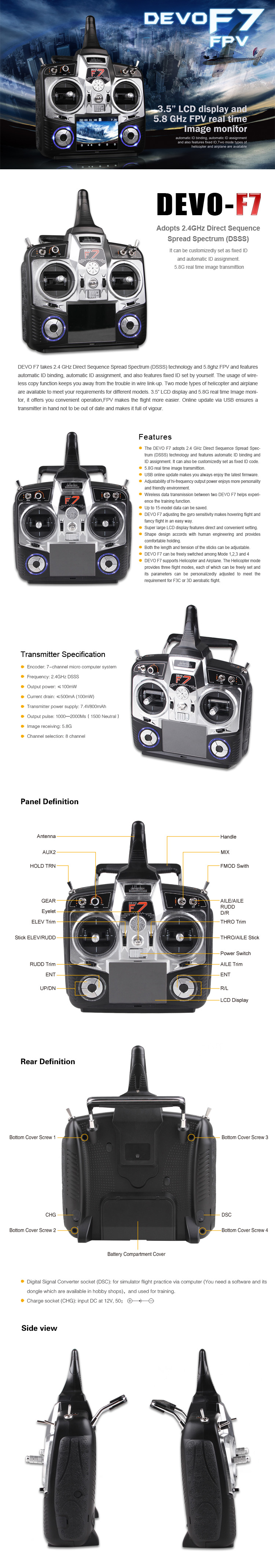 Walkera Devo F7 FPV 7 Channel Transmitter 5.8Ghz FPV Edition