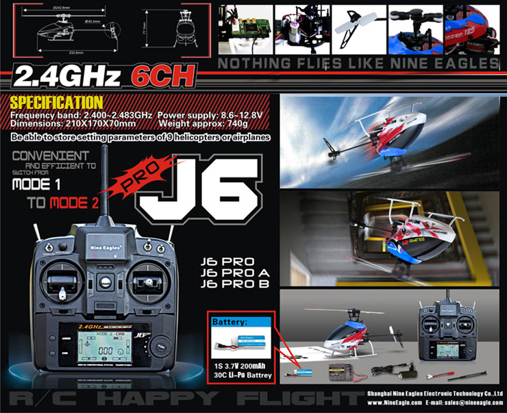 Nine Eagles solo pro 125A 2.4G 6CH Mini 3D Helicopter(include J6 transmitter)