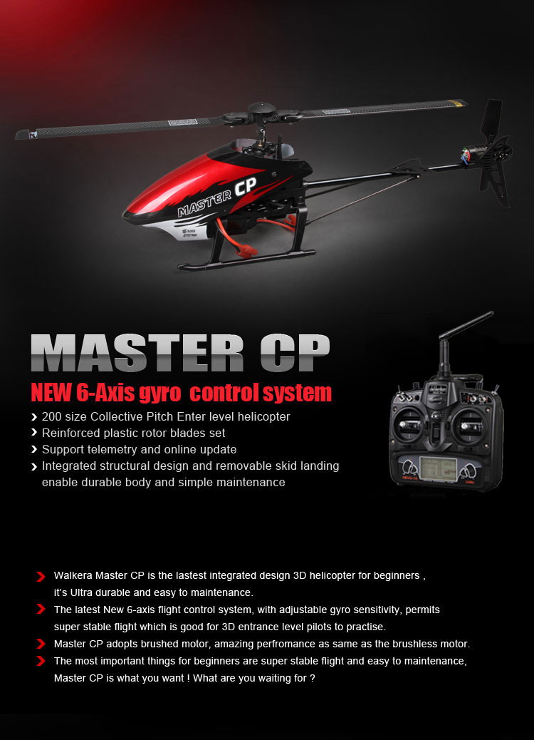 Walkera Master CP with DEVO 10 Transmitter Mini 6CH 3D Flybarless RC Helicopter RTF 2.4Ghz
