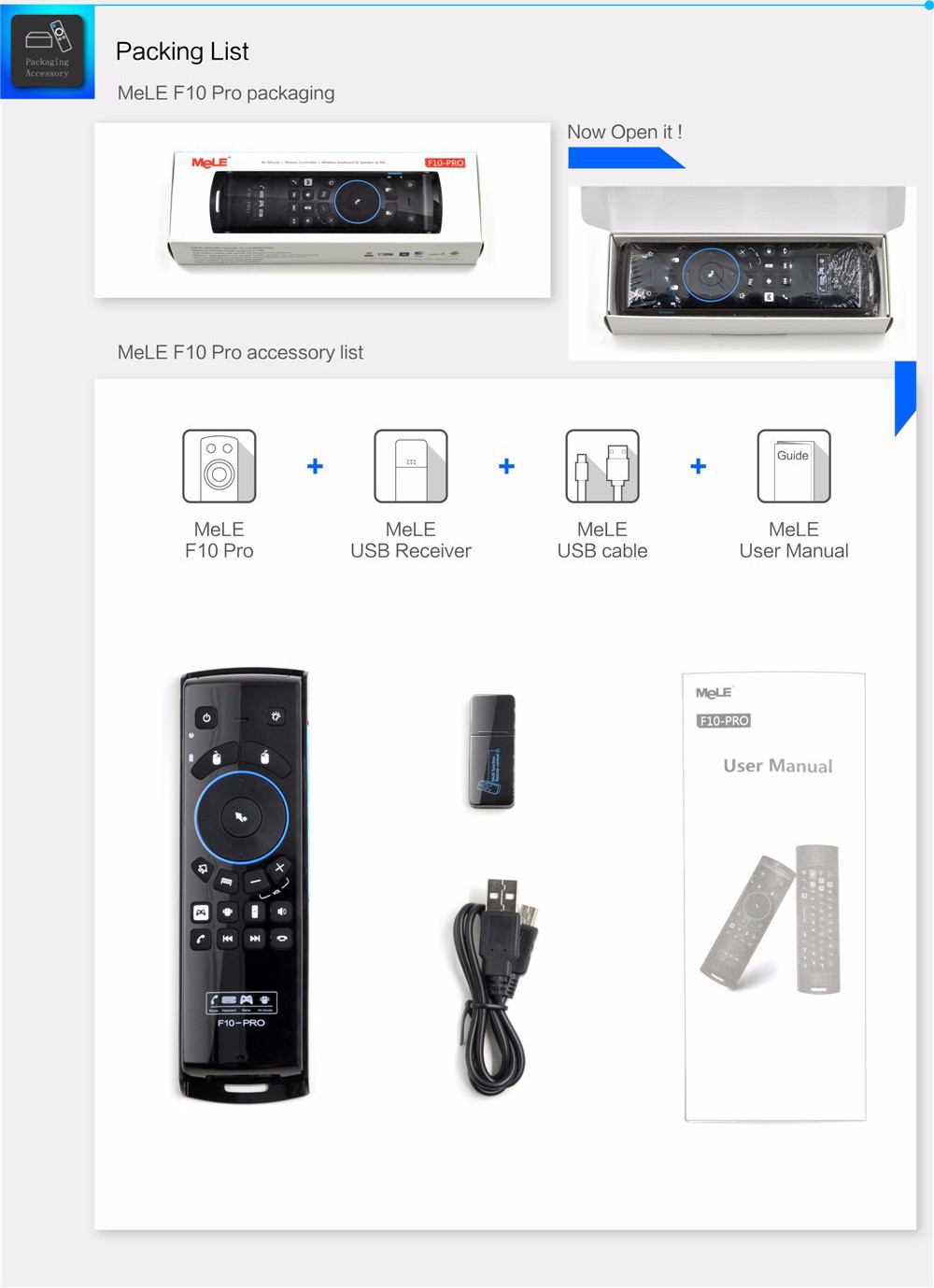 Mele F10-PRO 2.4GHz Wireless Air Mouse + Remote Control + Qwerty Keyboard + Voice Transceiver