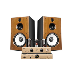 UOTANG D598 Set 2PCS T318 8-Inch Bookshelf Speakers (Red/Walnut) + MK8500 12Wx2 Tube Amp + MT908 DAC or MT901 CD Player
