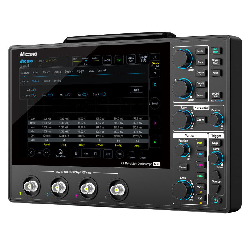 Micsig MHO14 Portable Tablet Oscilloscope Digital Multimeter with 8-Inch Touch Screen 12Bit ADC