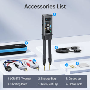 FNIRSI LCR-ST2 Portable 2-IN-1 Digital Smart Bridge Tweezers Dual Mode High Precision LCR/ESR Meter with Kelvin Test Clip