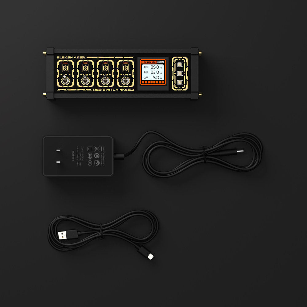 EleksMaker MK6MINI 24W USB Switch Hub 4-Channel USB Expansion Hub with 1.54-inch Color IPS Screen