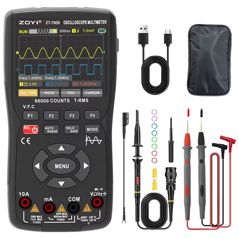 ZOYI 706S 3-IN-1 Handheld 2-Channel 50MHz Automotive Oscilloscope Multimeter True RMS Waveform Generator