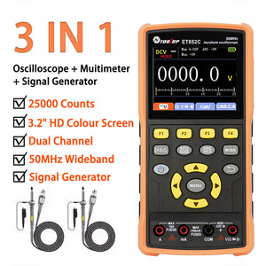 TOOLTOP ET852C 3-IN-1 Dual Channel Oscilloscope 50MHz Multimeter Signal Generator with 3.2-Inch Color Screen