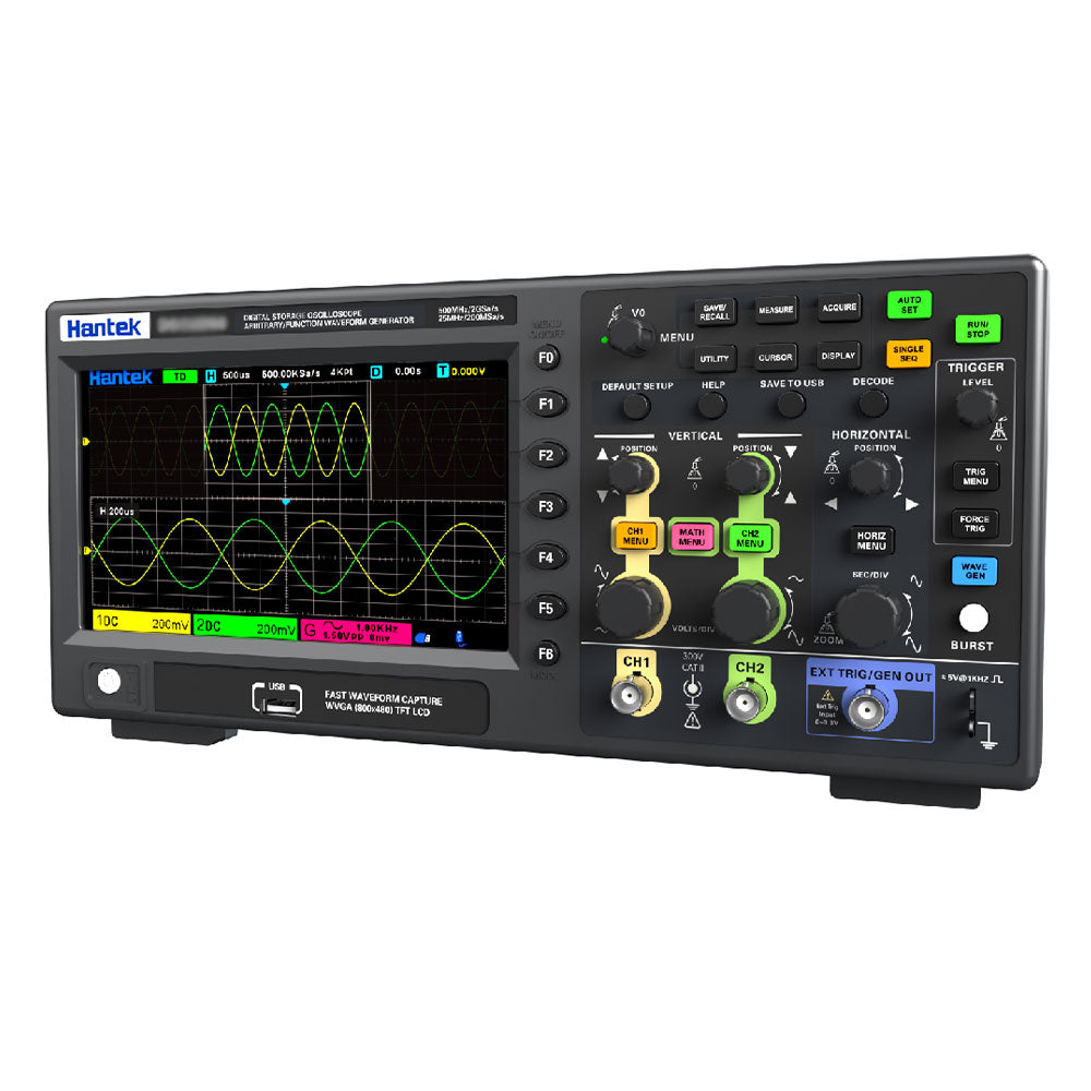 Hantek 200-500MHz 2-Channel Digital Storage Oscilloscope 2GSa/s with 7-Inch Touch Screen & Optional Signal Generator