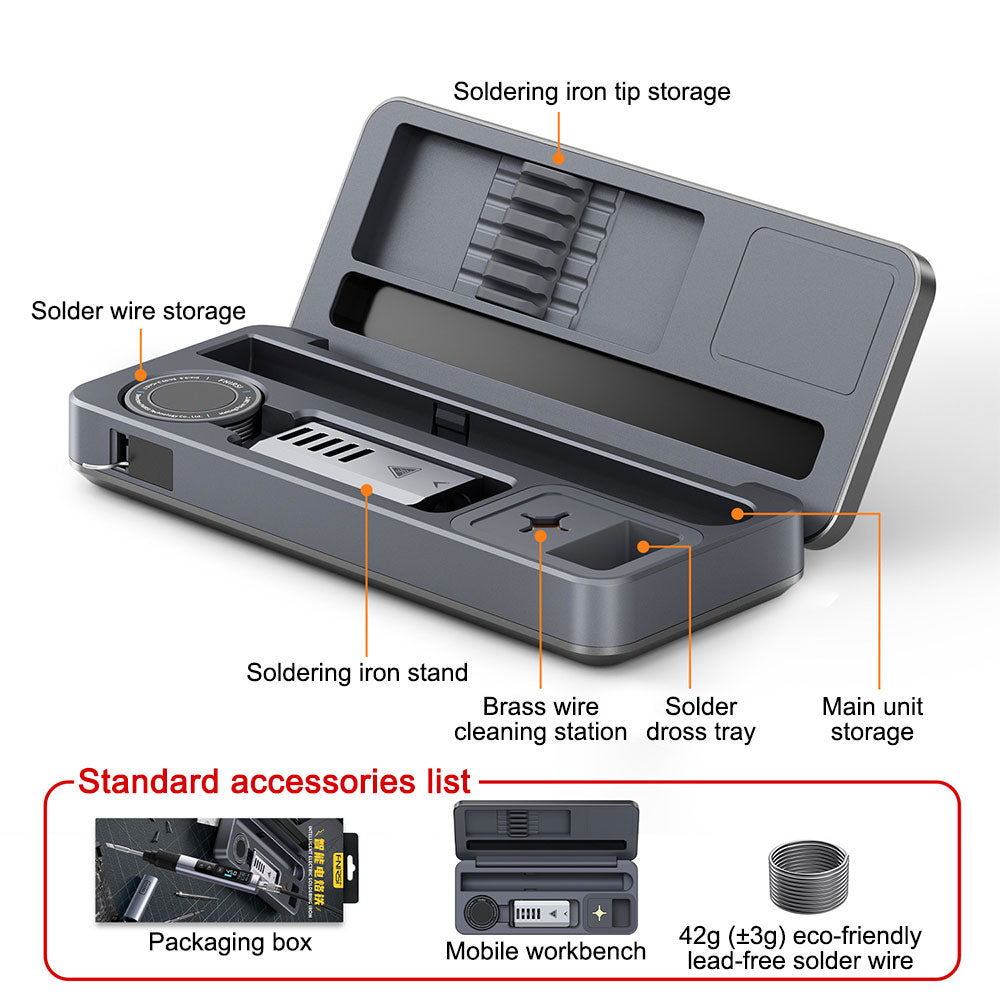 FNIRSI HS-02A/HS-02B Portable Soldering Iron + Tips + 100W Power Adapter Set with Toolbox Mobile Workbench
