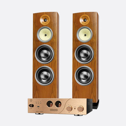 UOTANG D798 Set T518 50W-180W 3-Way Floor Standing Speakers (Walnut Finish/Piano Black) + MK8200 80Wx2 Tube Amp