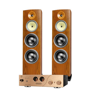 UOTANG D798 Set T518 50W-180W 3-Way Floor Standing Speakers (Walnut Finish/Piano Black) + MK8200 80Wx2 Tube Amp