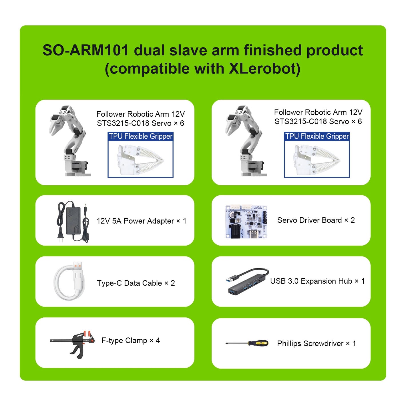 6DOF SO-ARM101 Pro Dual Follower Arm Robotic Arm with TPU Gripper Optional 2MP Camera for XLerobot