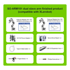 6DOF SO-ARM101 Pro Dual Follower Arm Robotic Arm with TPU Gripper Optional 2MP Camera for XLerobot