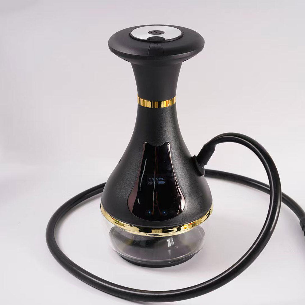 High-End Arabian Electric Hookah Set 1 Hose Rechargeable E Hookah (Black/White Body with Neck Trim)