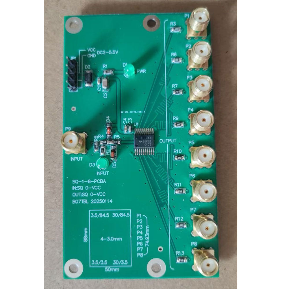 SQ-1-8 PCBA 1-to-8 Square Wave Distributor Module 2.5V-5.5V Square Wave Splitter with SMA Connector
