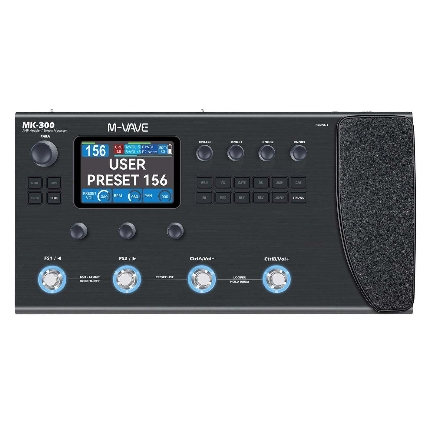 M-VAVE MK-300 Guitar/Bass Comprehensive Effects Pedal Multifunctional Effects Processor with 3.5-Inch Color Screen