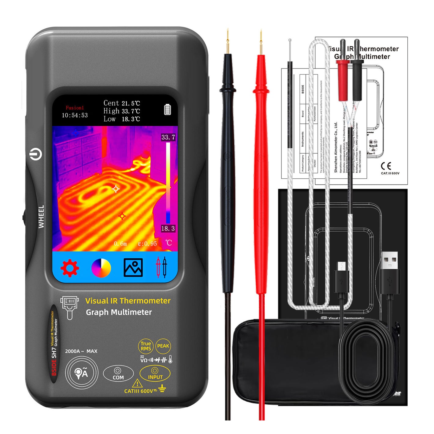 BSIDE SH7 Portable Handheld Thermal Imaging Multimeter 3.98-Inch Touch Screen Visual IR Thermometer