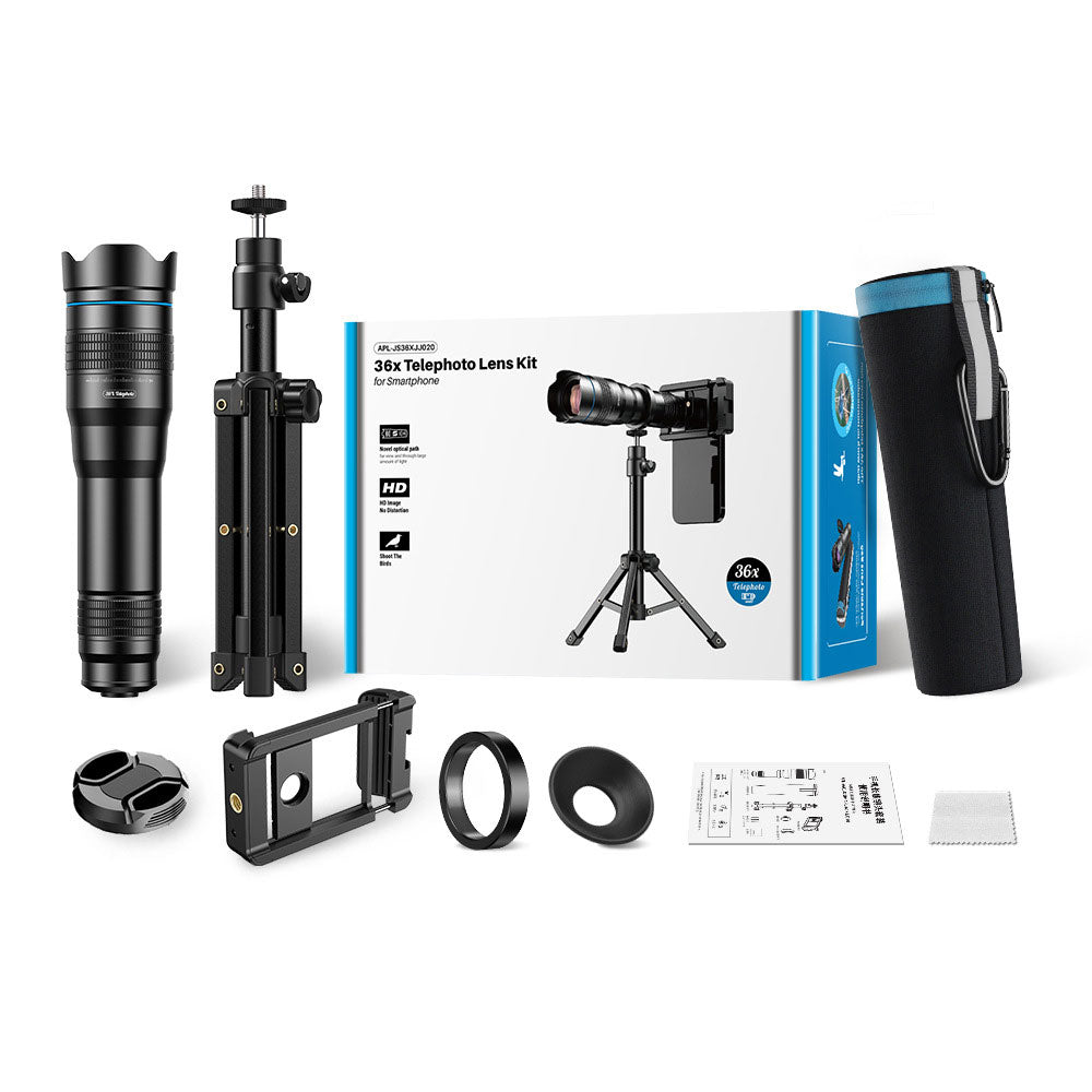 APEXEL APL-36XJJ020 Portable Telephoto Lens Kit Full Metal HD 36X Zoom Lens with Tripod for Cellphone Photography
