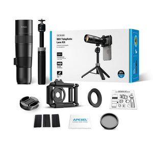 APEXEL APL-T30X Professional Large Aperture 720MM 30X Telephoto Lens with JJ028 Tripod for Mobile Phone Photography