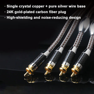 2PCS YYAUDIO RCA Audio Cable Single Crystal Copper & Pure Silver Braided Core for HiFi Amp & Speaker