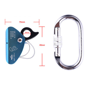 22KN Portable Rope Grab with Carabiner Self-Locking Belay Device for Outdoor Rock Climbing Supports 11-13mm Rope 220KG Load