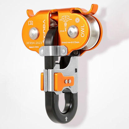 XINDA H-9751 OWL Pulley Outdoor Rock Climbing Twin Pulley 22KN Aluminum + Stainless Steel Crossing Zip-line Double Pulley
